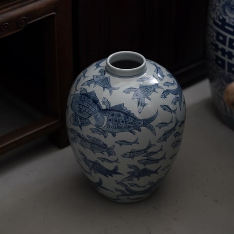 青花魚紋罐 PJ008