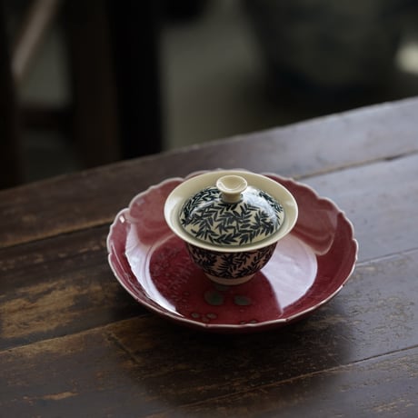 豇豆紅魚藻紋茶盤 PF204