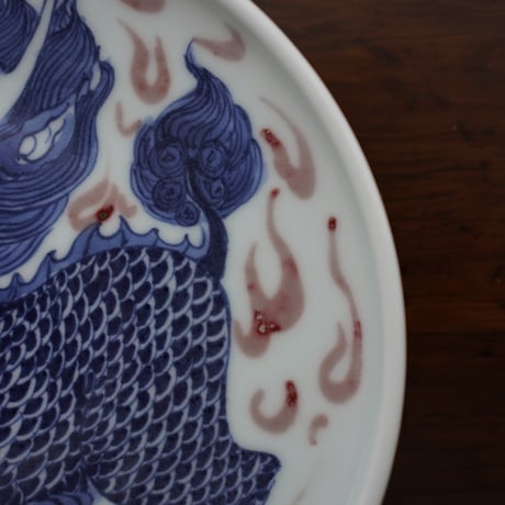 青花釉里紅麒麟紋皿 PF126