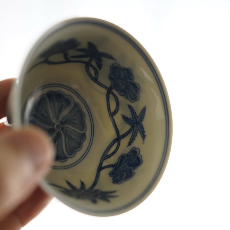 平安竹泉 青華染付 雙鱼紋樣 四角盃 茶道具 平安竹泉