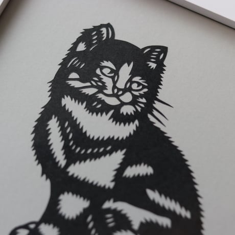 剪紙 額縁付 猫 AL007