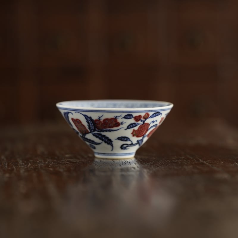 唐物 大清 光緒 青花釉里紅 喜上眉梢 盃 酒器 杯茶器 中国 陶磁器 茶道具 釉里紅瓜果紋茶杯 PF144 | Looking For 物色