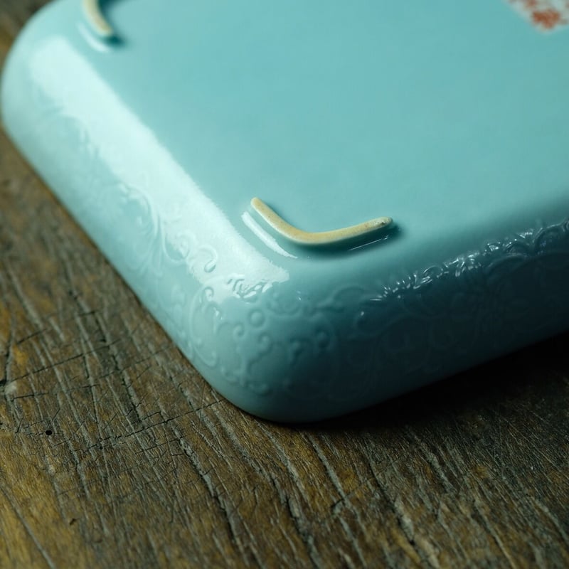 松石緑釉堆白方皿 PC114 | Looking For 物色