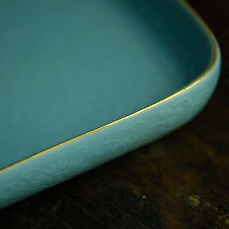 松石緑釉堆白方皿 PC114 | Looking For 物色