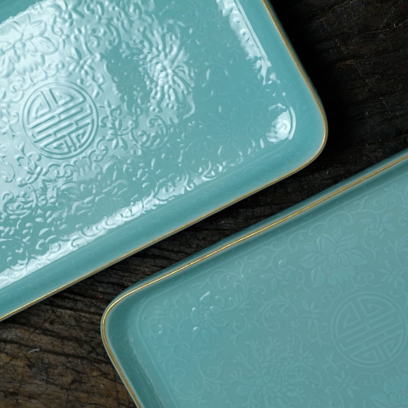 松石緑釉堆白方皿 PC114 | Looking For 物色