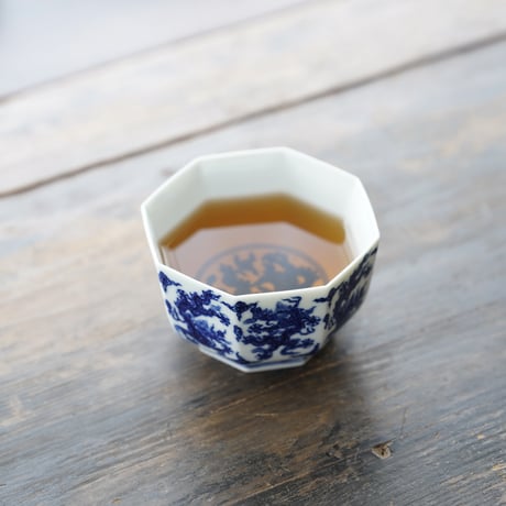 中国　色絵　蝙蝠山水文　煎茶碗　五客　桐箱　M　R6397E 中国 色絵 蝙蝠山水文 煎茶碗 五客 桐箱 M R6397E 中国 色絵 蝙蝠
