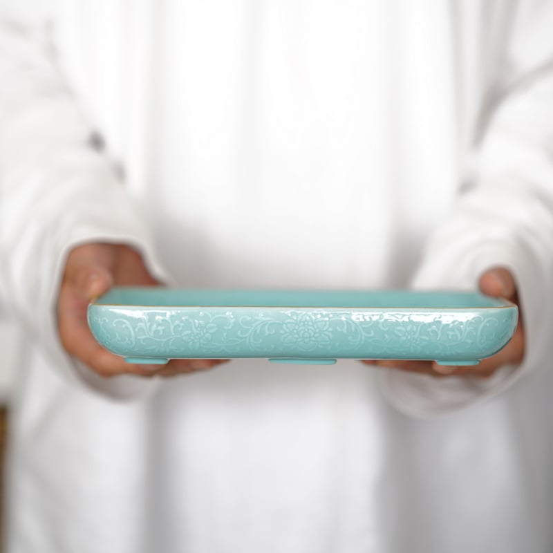 松石緑釉堆白方皿 PC114 | Looking For 物色