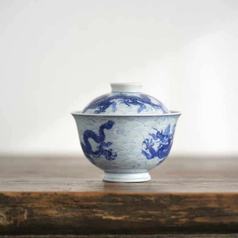 青花海水龍紋蓋碗 PF195 | Looking For 物色