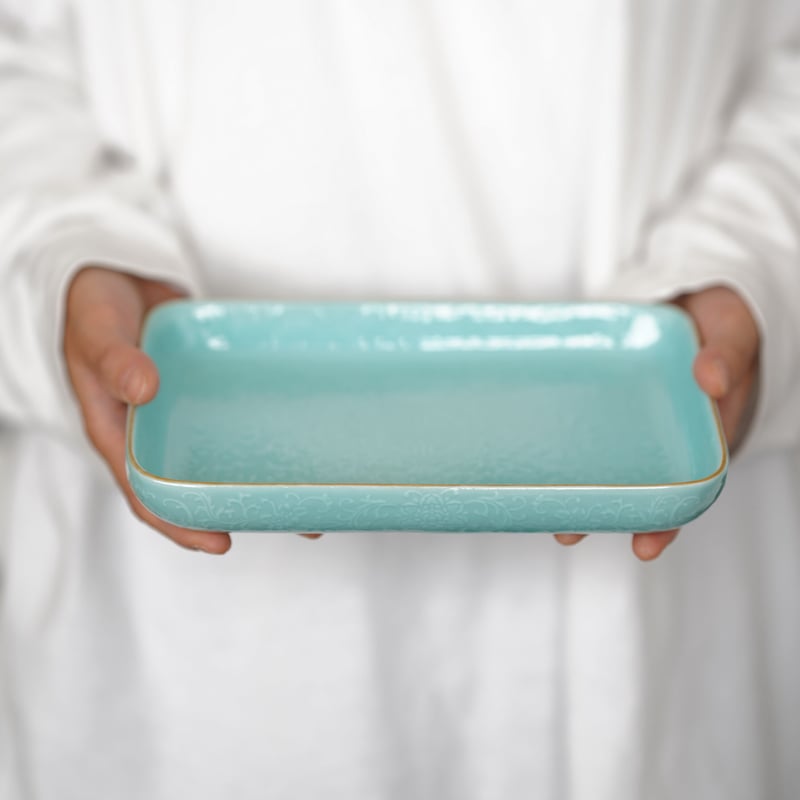 松石緑釉堆白方皿 PC114 | Looking For 物色