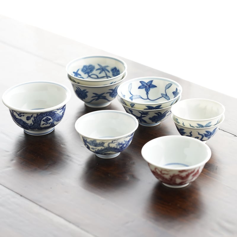 中国　青花青緑彩　龍紋小杯　二客　大明成化年製款　古陶磁　茶道具 ESM12-5 1b50f7_d3bbe1f682f941bda132e40