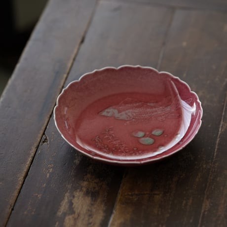 豇豆紅魚藻紋茶盤 PF204