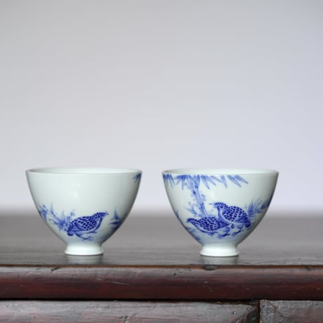 青花鵪鶉紋茶杯 PF179