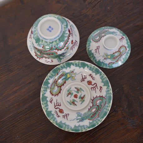 仿斗彩龍紋三才蓋碗 PH011