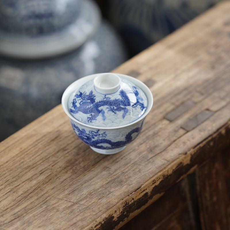 青花海水龍紋蓋碗 PF195 | Looking For 物色