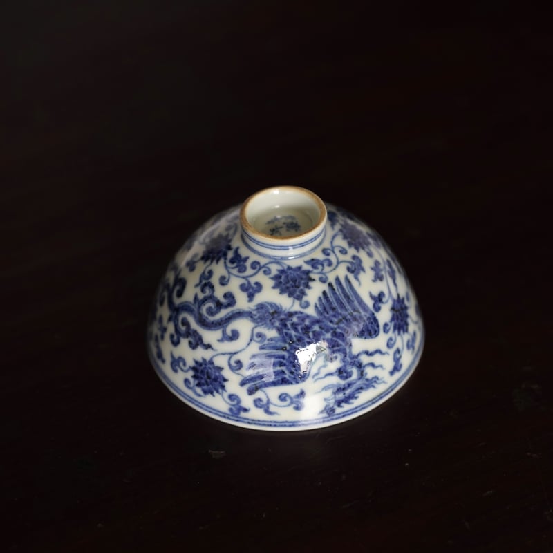 中国 青花花鳥 碗 盃 DT447 A blue and white 'bird and flower' bowl, Mark and period of