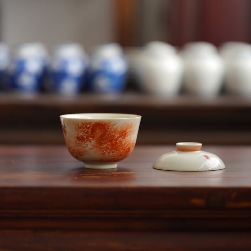 礬紅龍紋二才蓋碗 PA057 | Looking For 物色