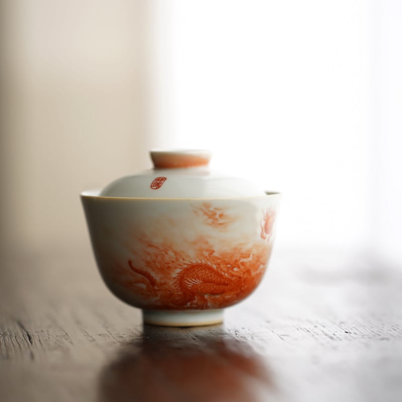 礬紅龍紋二才蓋碗 PA057 | Looking For 物色