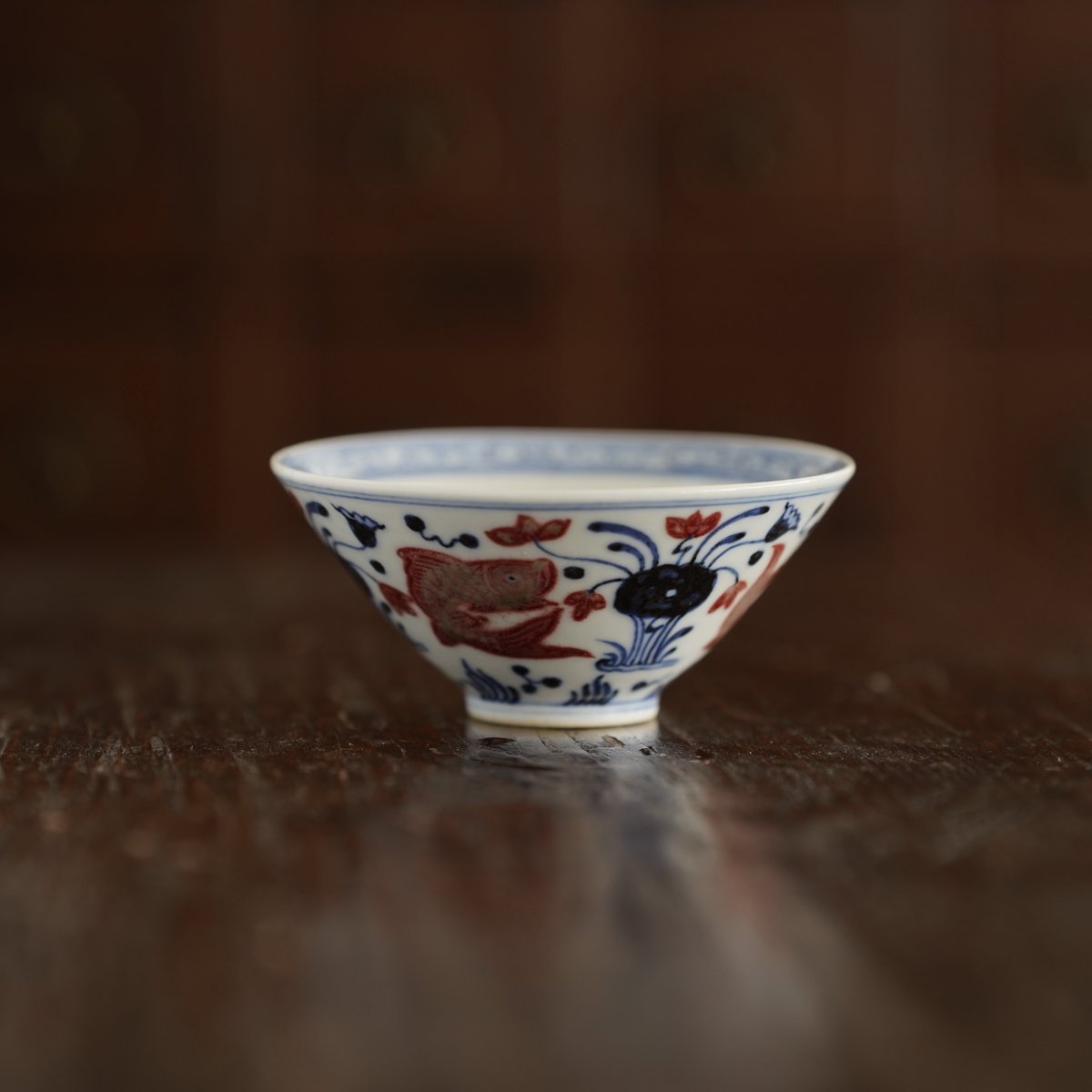時代物 釉里紅魚藻紋盖罐 中国古玩 唐物 古陶瓷品 歴史有る年代