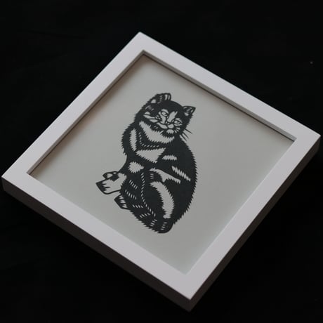剪紙 額縁付 猫 AL007