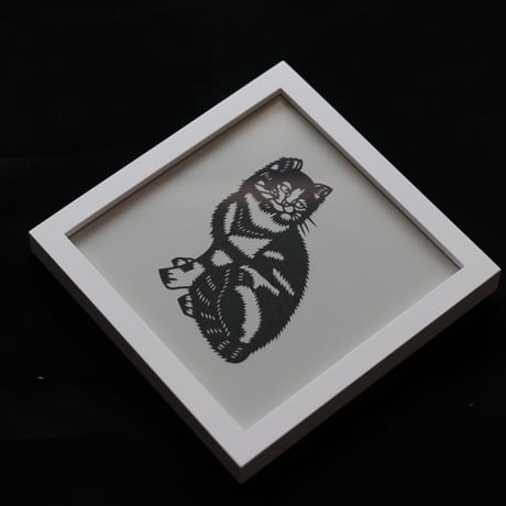 剪紙 額縁付 猫 AL007