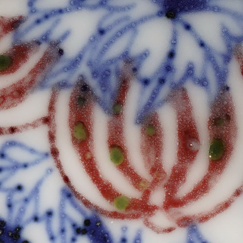 青華釉裏紅 山水紋花口大皿 送料込み0801 青華釉裏紅 山水紋花口大皿