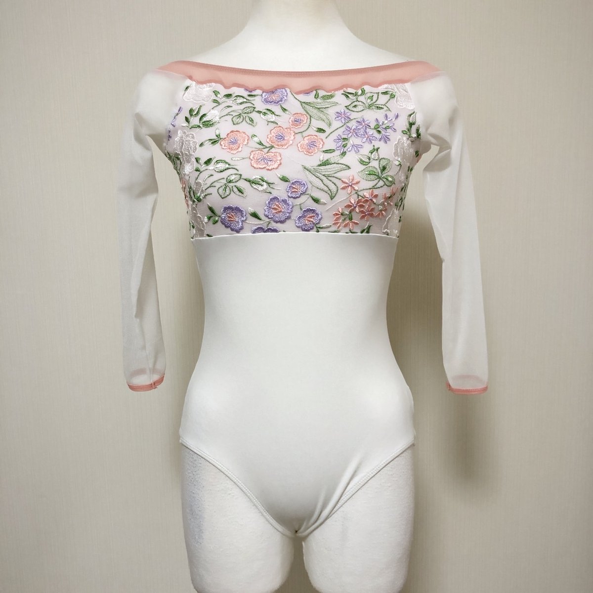 オフショルダー バレエレオタード M ベージュ/ホワイト オフショルダー バレエレオタード M ベージュ/ホワイト