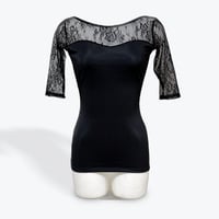 【FIt Top】クラシックレース  ラウンドハートネックトップ5分袖　ブラック<30495>