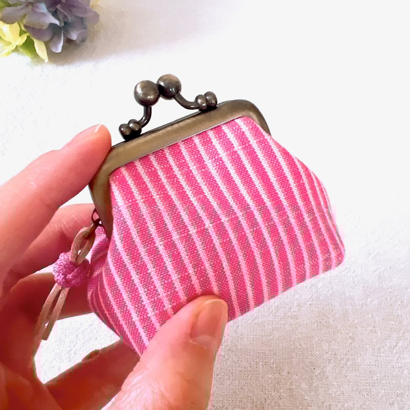 会津木綿＊ぽってりミニがま口 アクセサリーケース ピンク② | Rui
