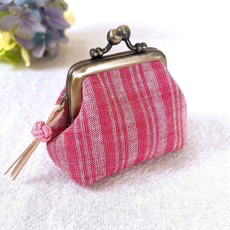 ＊会津木綿＊ぽってりミニがま口  アクセサリーケース　ピンク③