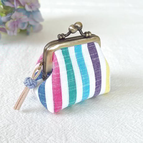 ＊会津木綿＊ぽってりミニがま口  アクセサリーケース（カラフル）