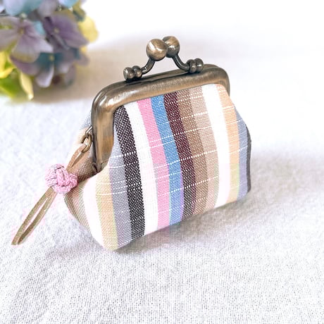 ＊会津木綿＊ぽってりミニがま口  アクセサリーケース　ピンク④