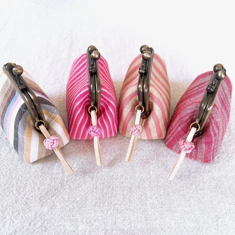 会津木綿＊ぽってりミニがま口 アクセサリーケース ピンク② | Rui