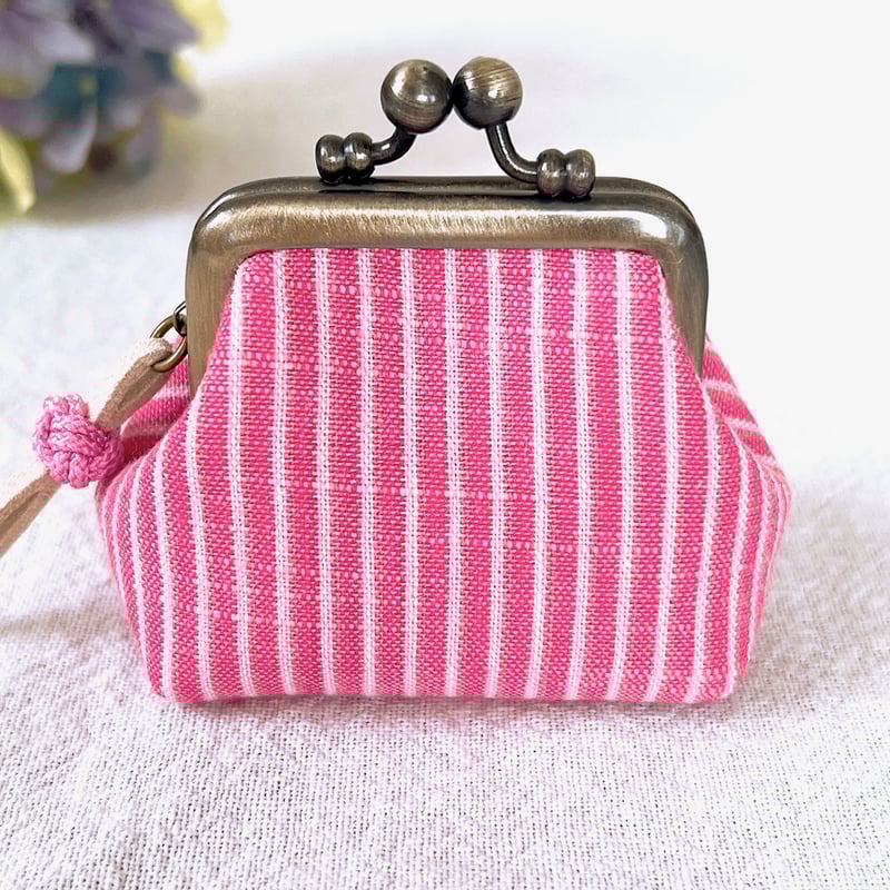 会津木綿＊ぽってりミニがま口 アクセサリーケース ピンク② | Rui