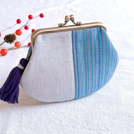 ＊会津木綿＊がま口財布・小物入れ （ブルー系）