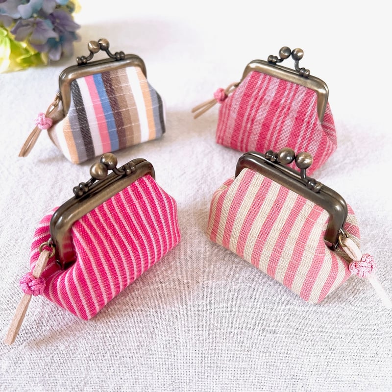 会津木綿＊ぽってりミニがま口 アクセサリーケース ピンク② | Rui