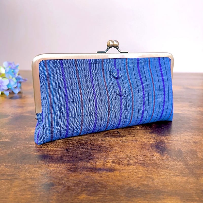 ハンドメイド 親子がま口お財布 くすみ水色 ハンドメイド 親子
