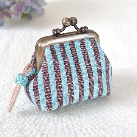 ＊会津木綿＊ぽってりミニがま口  アクセサリーケース（チョコミント）