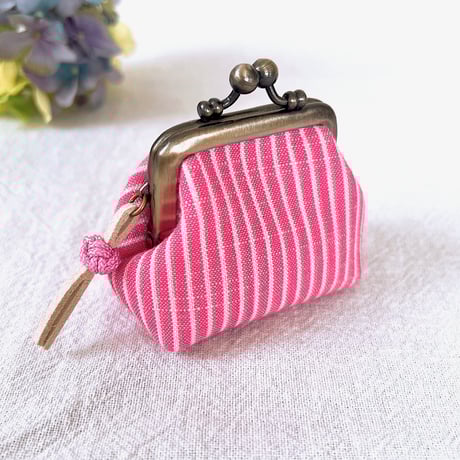 ＊会津木綿＊ぽってりミニがま口  アクセサリーケース　ピンク②