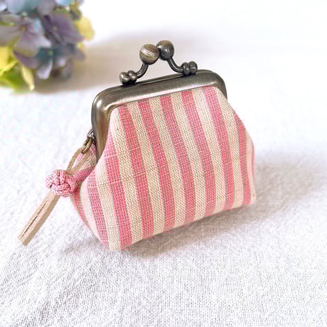 ＊会津木綿＊ぽってりミニがま口  アクセサリーケース　ピンク①