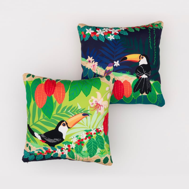 オオハシくんとカカオ・コーヒーの木 / クッションカバー | バード
