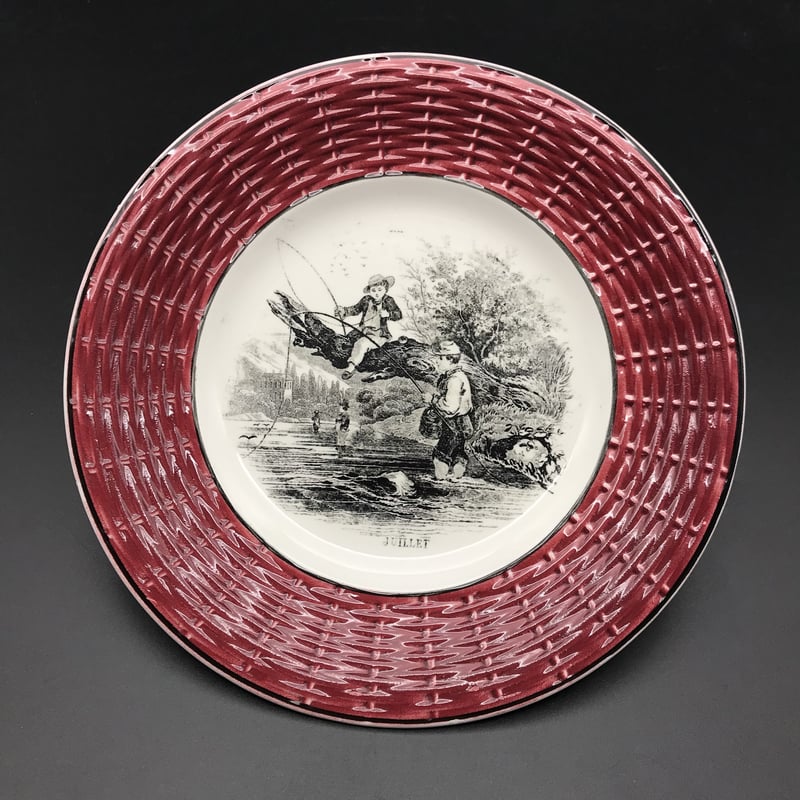 フランスアンティーク皿 リュネヴィル グリザイユ 「鳥の巣を見つけて」