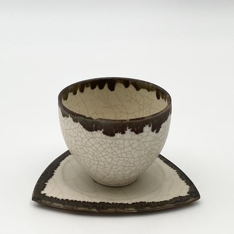 加藤輝雄　カフェオレボウル・三角プレートセット　白