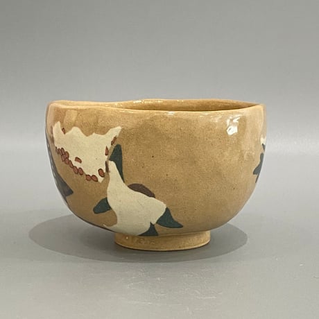 ぶんのまお　すずめと南天抹茶茶碗
