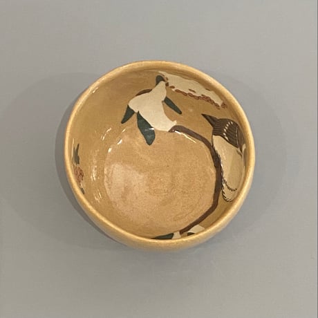 ぶんのまお　すずめと南天抹茶茶碗