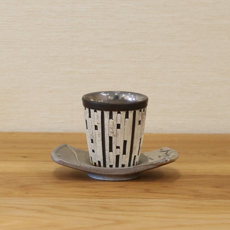 大上祐樹　縞貼付プラチナ釉茶碗・茶托