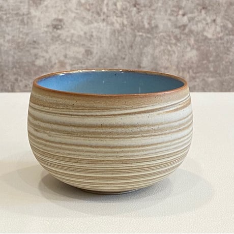 清水万佐年　練込汲出茶碗　ブルー