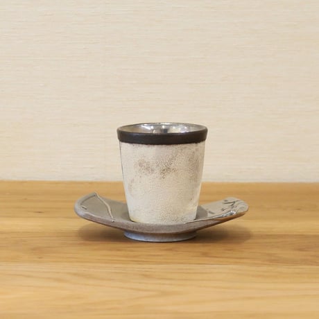 大上祐樹　縞貼付プラチナ釉茶碗・茶托