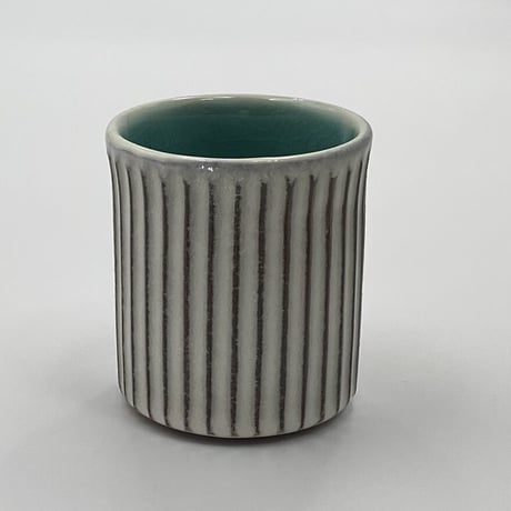 雅峰窯　鎬切立マグカップ　(トルコブルー/白)