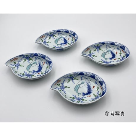 渓山窯　染錦双海老あわび型向付　1客