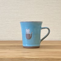 ねこマグカップ　(水色)